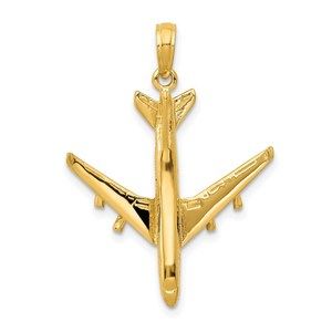 14k Yellow Gold Travel 3-D Jet Necklace Charm Pendant